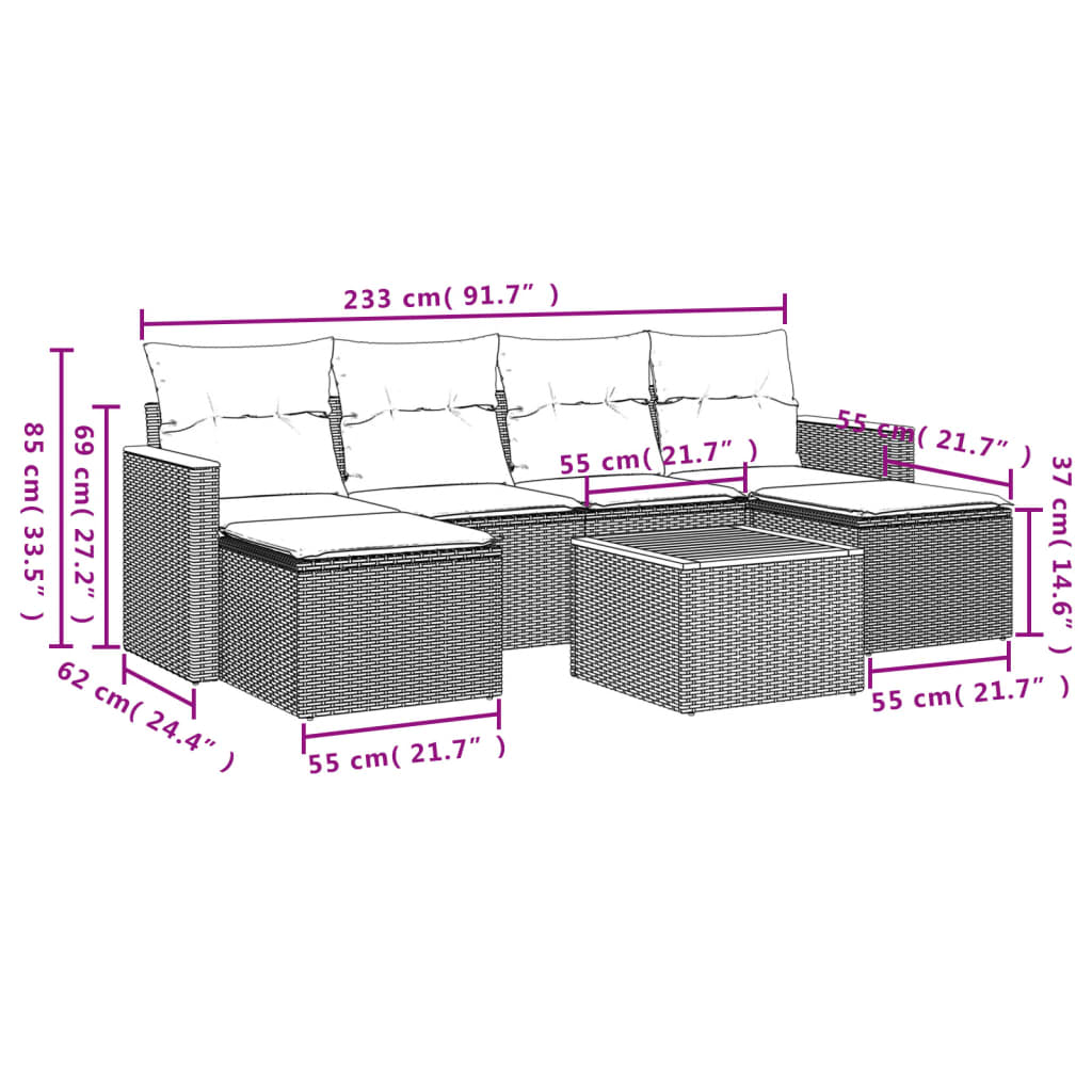 7-dijelni set vrtnih sofa od poliratana s jastucima crni Crna 61 x 62 x 69 cm