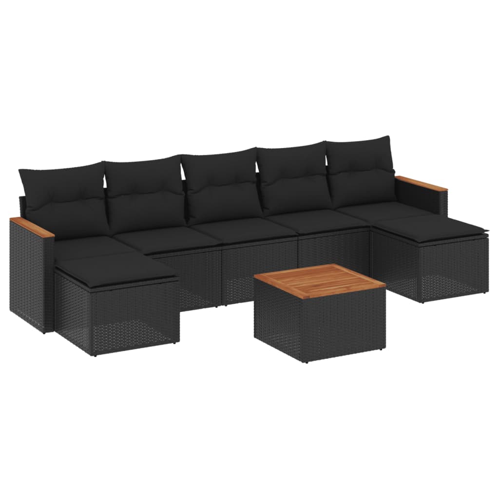 8-dijelni set vrtnih sofa od poliratana s jastucima crni Crna 61 x 62 x 69 cm