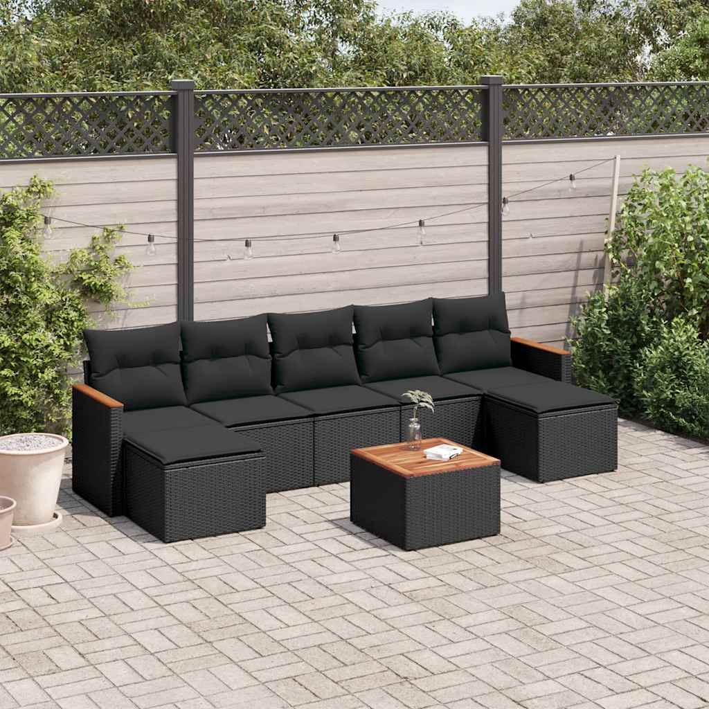 8-dijelni set vrtnih sofa od poliratana s jastucima crni Crna 61 x 62 x 69 cm