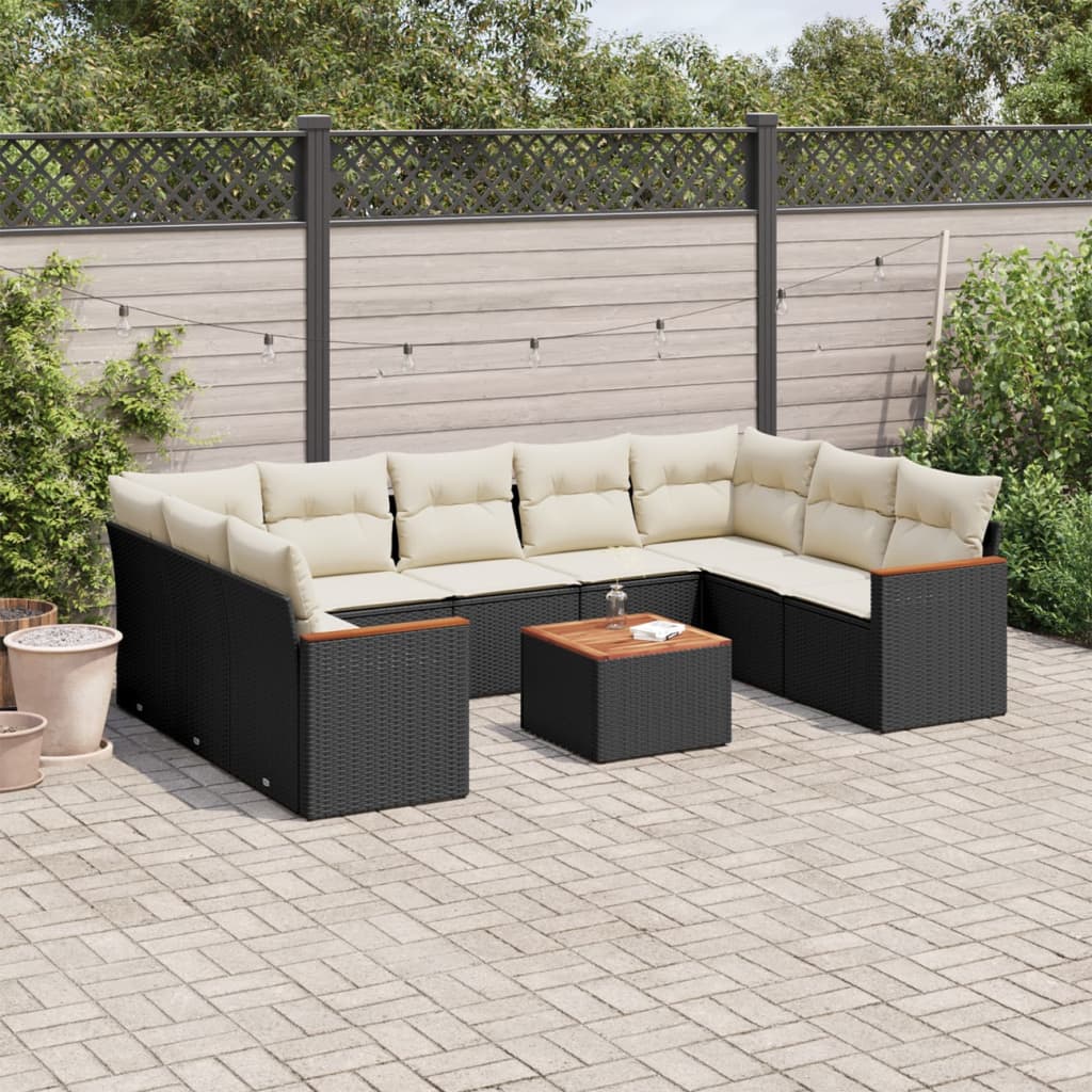10-dijelni set vrtnih sofa s jastucima crni od poliratana Crna 62 x 62 x 69 cm
