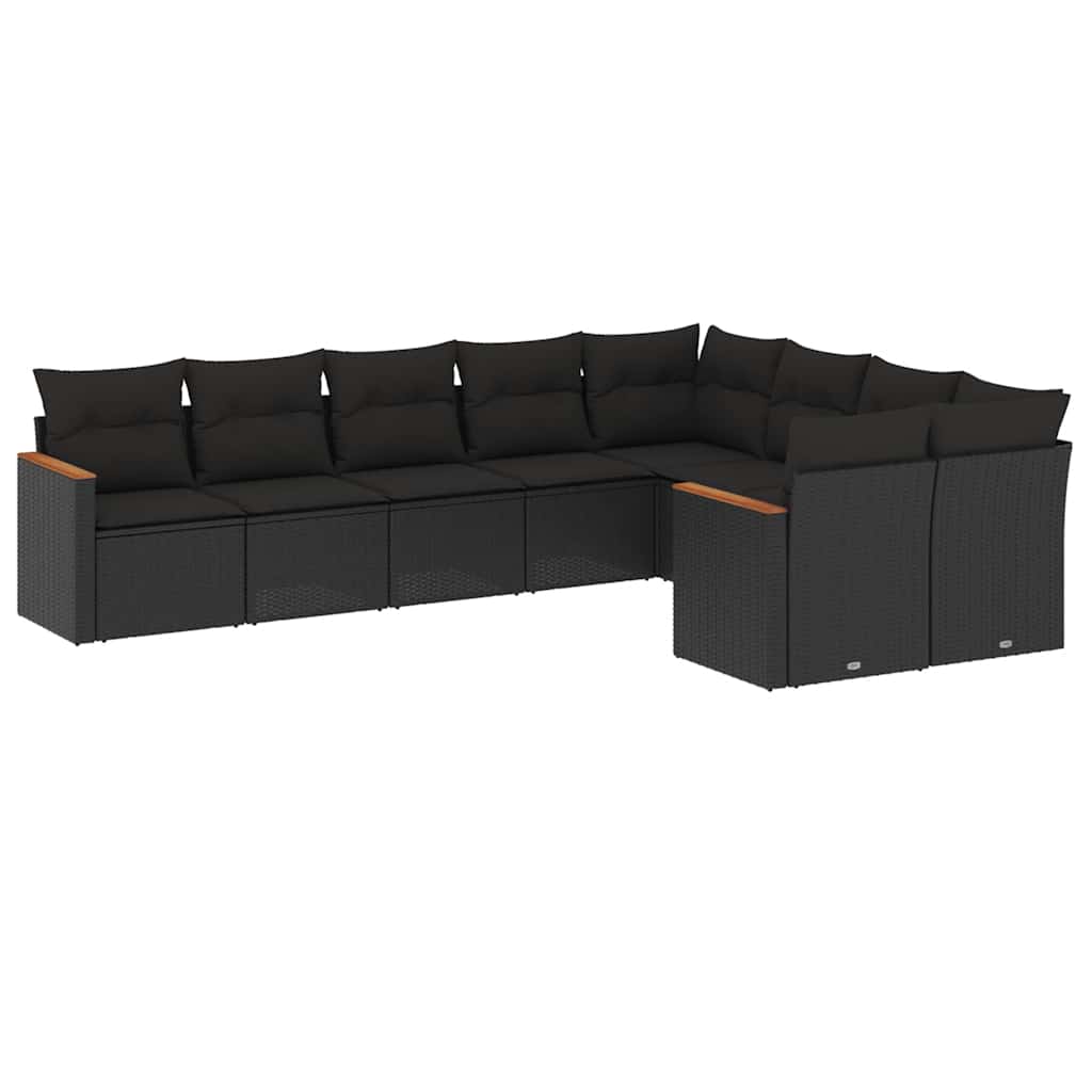 9-dijelni set vrtnih sofa s jastucima crni od poliratana Crna 62 x 62 x 69 cm
