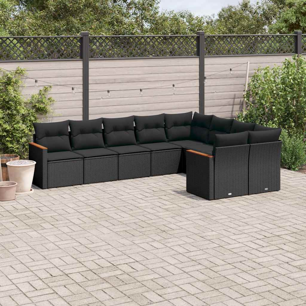 9-dijelni set vrtnih sofa s jastucima crni od poliratana Crna 62 x 62 x 69 cm