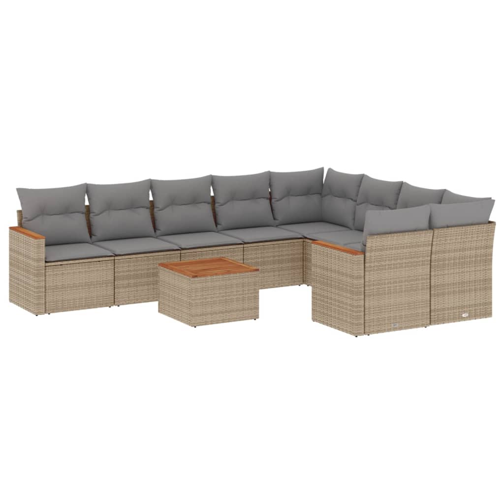 10-dijelni set vrtnih sofa s jastucima bež od poliratana 62 x 62 x 69 cm