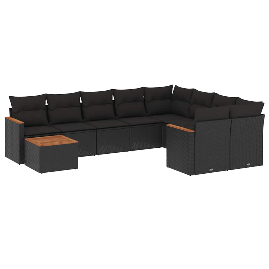 10-dijelni set vrtnih sofa s jastucima crni od poliratana Crna 62 x 62 x 69 cm