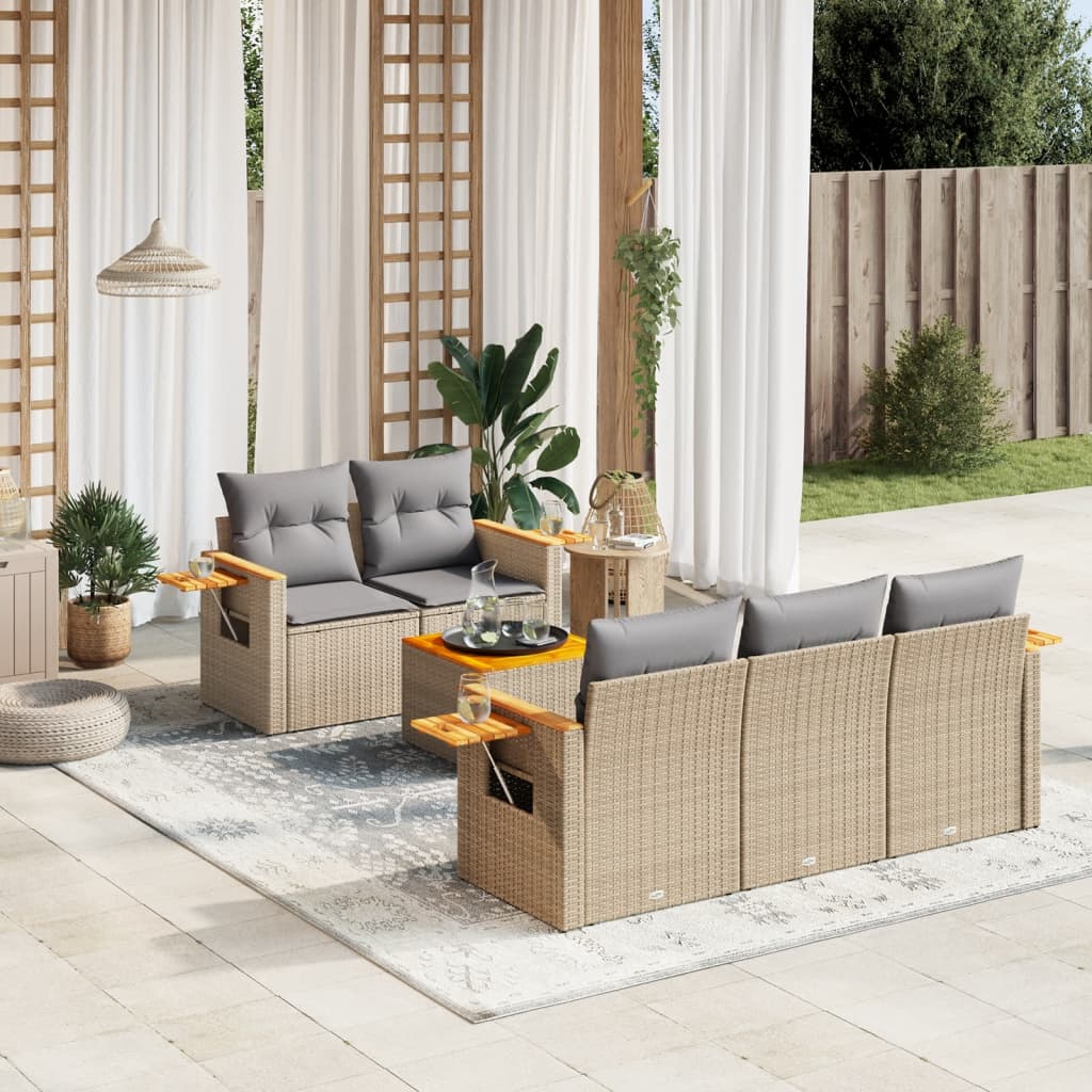6-dijelni set vrtnih sofa s jastucima bež od poliratana 85 x 62 x 69 cm