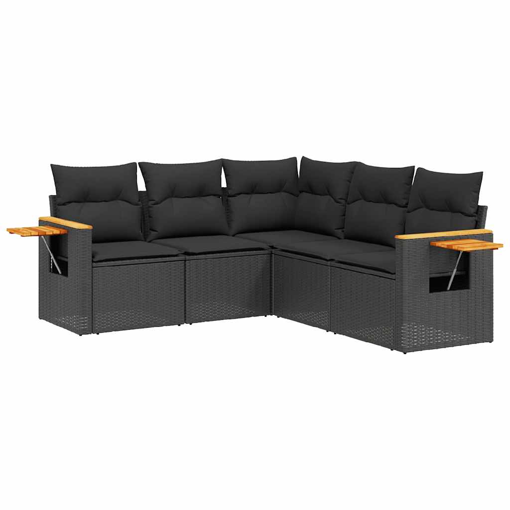 5-dijelna vrtna garnitura od poliratana s jastucima crna 85 x 62 x 69 cm