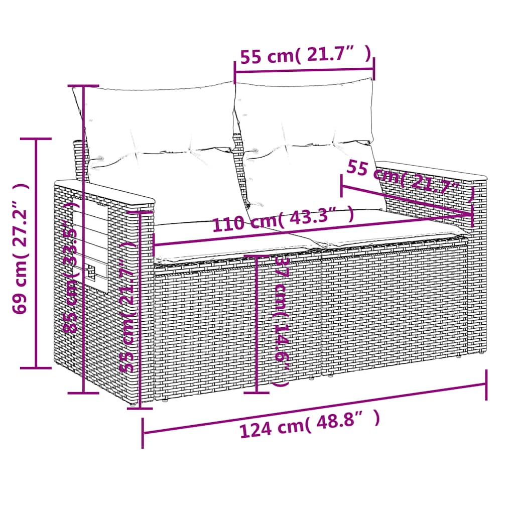 5-dijelna vrtna garnitura od poliratana s jastucima crna 85 x 62 x 69 cm