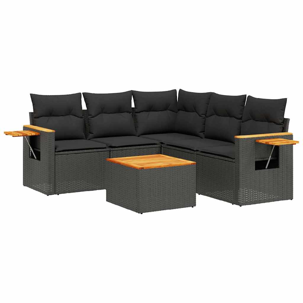 6-dijelni set vrtnih sofa s jastucima crni od poliratana Crna 85 x 62 x 69 cm