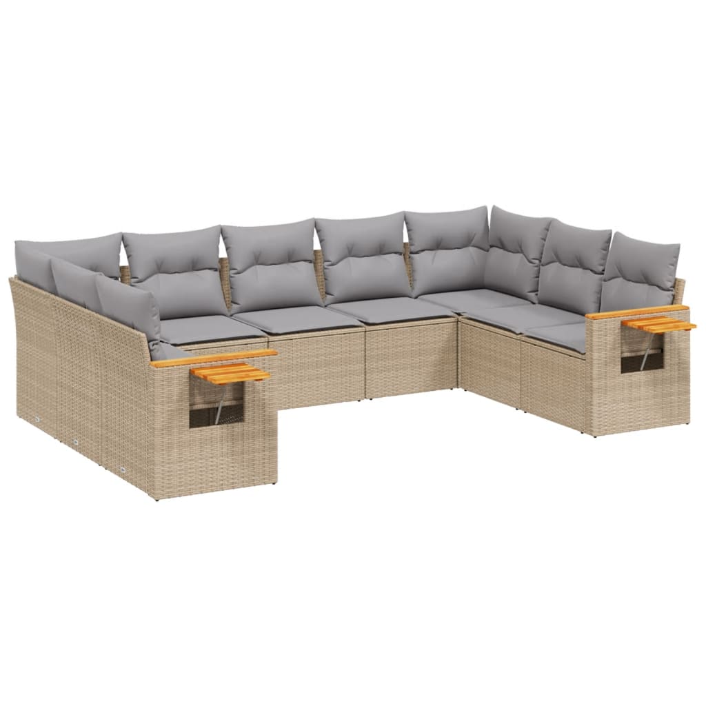 9-dijelni set vrtnih sofa s jastucima bež od poliratana 85 x 62 x 69 cm