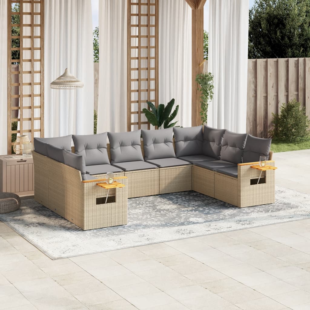 9-dijelni set vrtnih sofa s jastucima bež od poliratana 85 x 62 x 69 cm