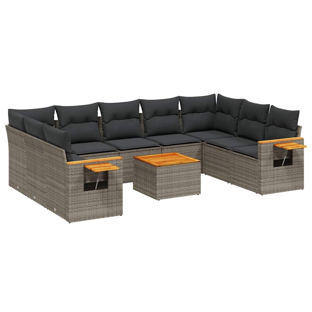 10-dijelni set vrtnih sofa od poliratana s jastucima sivi Siva 85 x 62 x 69 cm