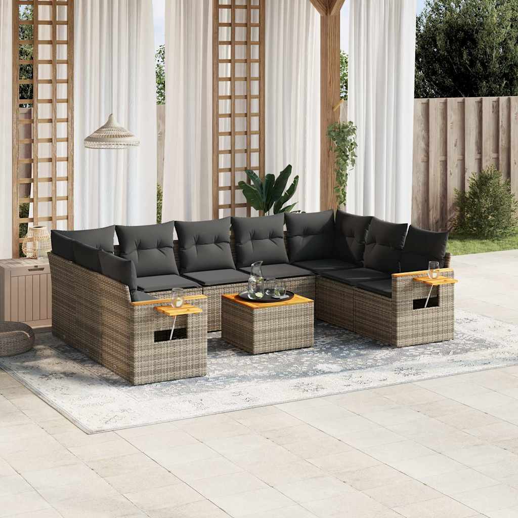 10-dijelni set vrtnih sofa od poliratana s jastucima sivi Siva 85 x 62 x 69 cm