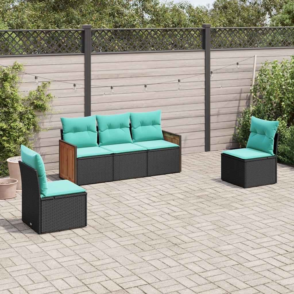 Vrtni set od 5 dijelova s jastucima, crni poliratan