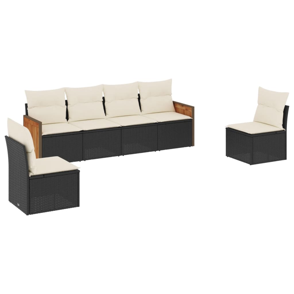 6-dijelni set vrtnih sofa s jastucima crni od poliratana Crna 59 x 62 x 69 cm