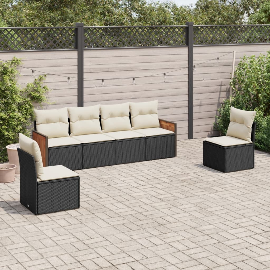 6-dijelni set vrtnih sofa s jastucima crni od poliratana Crna 59 x 62 x 69 cm