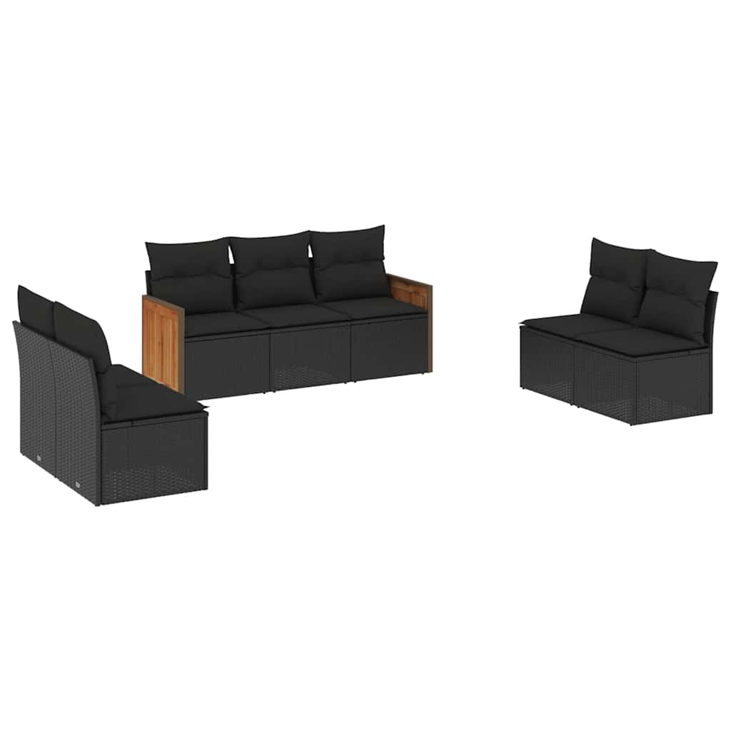 7-dijelni set vrtnih sofa od poliratana s jastucima crni Crna 59 x 62 x 69 cm