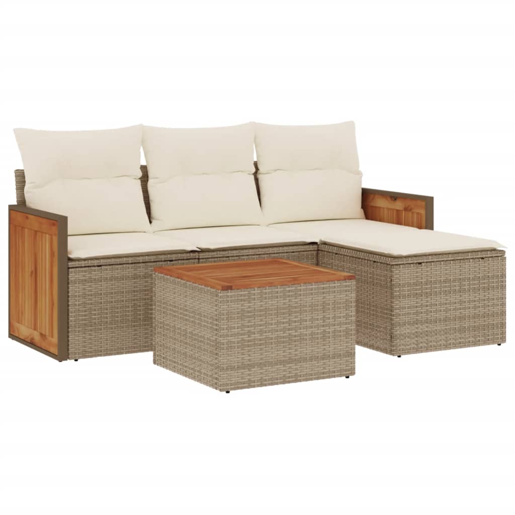 5-dijelni vrtni set sofa s jastucima bež od poliratana 59 x 62 x 69 cm