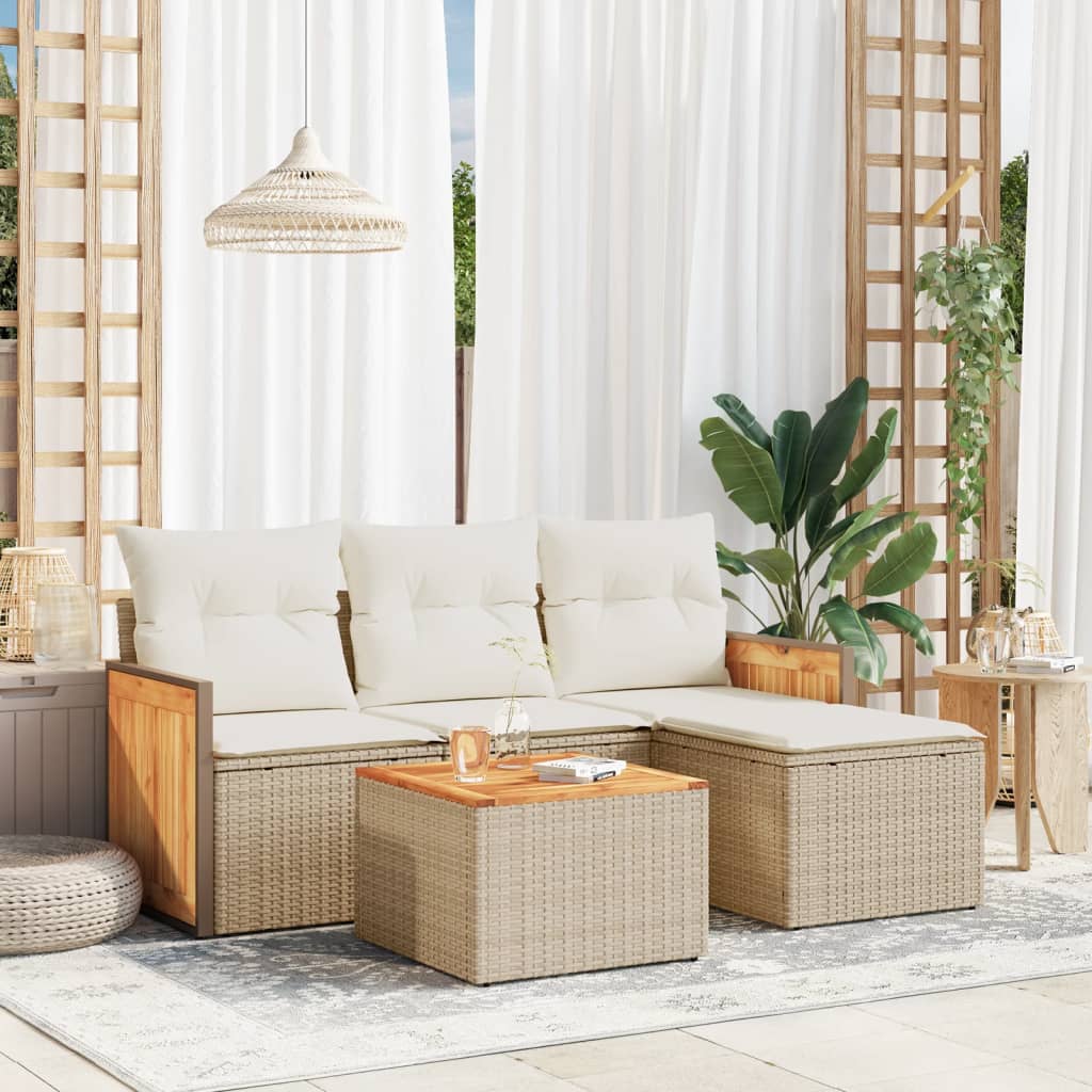 5-dijelni vrtni set sofa s jastucima bež od poliratana 59 x 62 x 69 cm