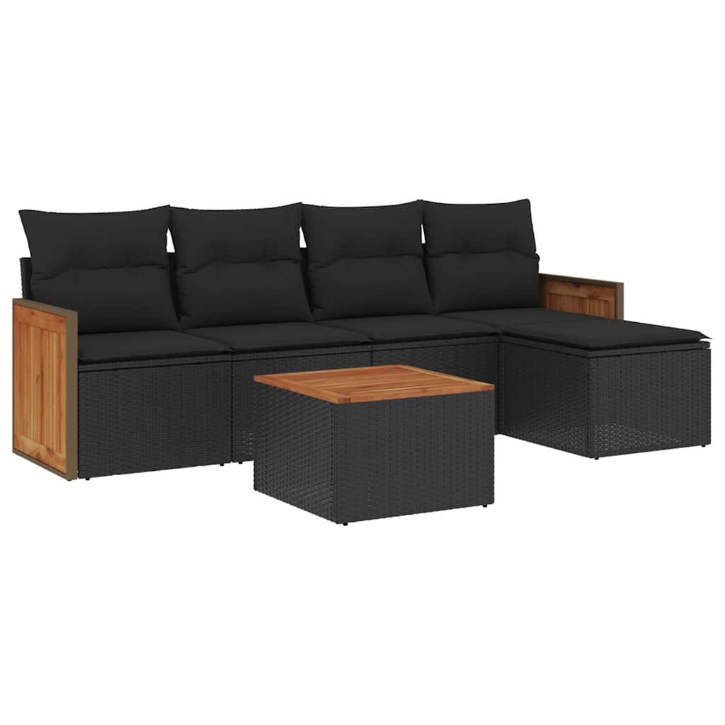 6-dijelni set vrtnih sofa s jastucima crni od poliratana Crna 59 x 62 x 69 cm