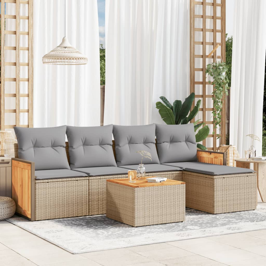 6-dijelni set vrtnih sofa s jastucima bež od poliratana 59 x 62 x 69 cm