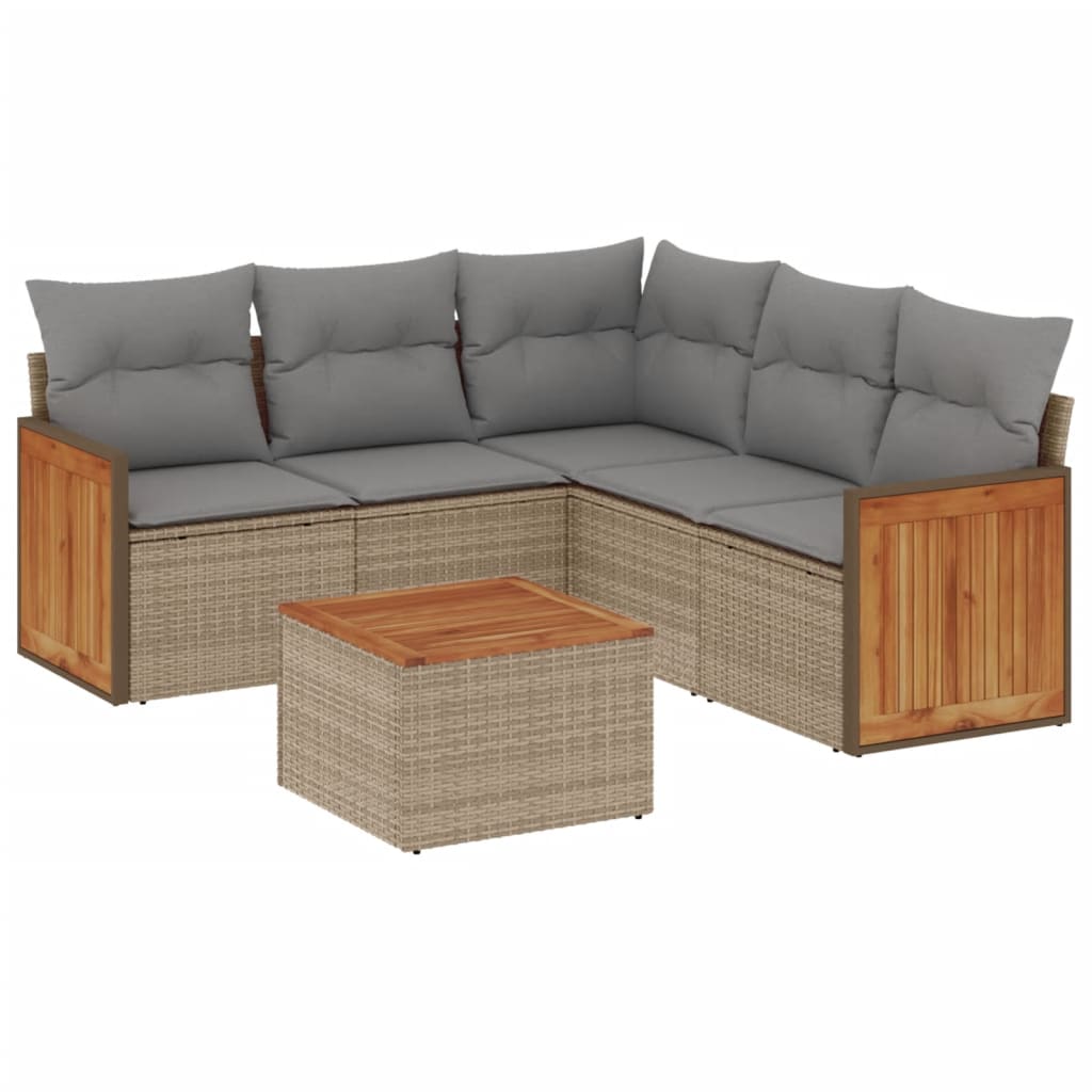 6-dijelni set vrtnih sofa s jastucima bež od poliratana 62 x 62 x 69 cm