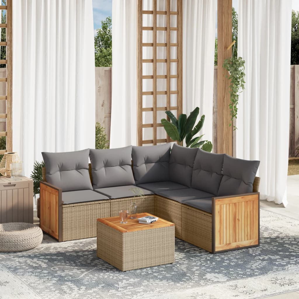 6-dijelni set vrtnih sofa s jastucima bež od poliratana 62 x 62 x 69 cm