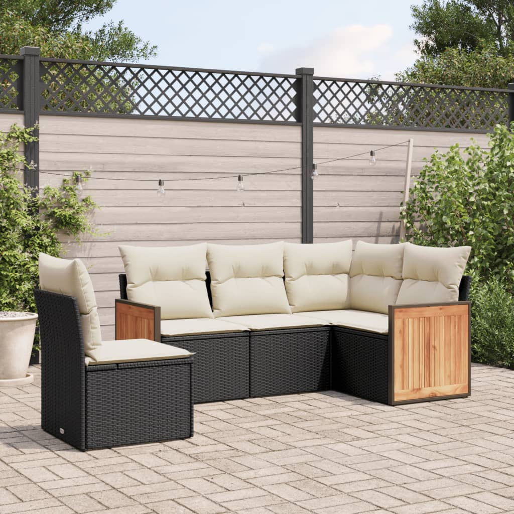 5-dijelna vrtna garnitura od poliratana s jastucima crna 62 x 62 x 69 cm
