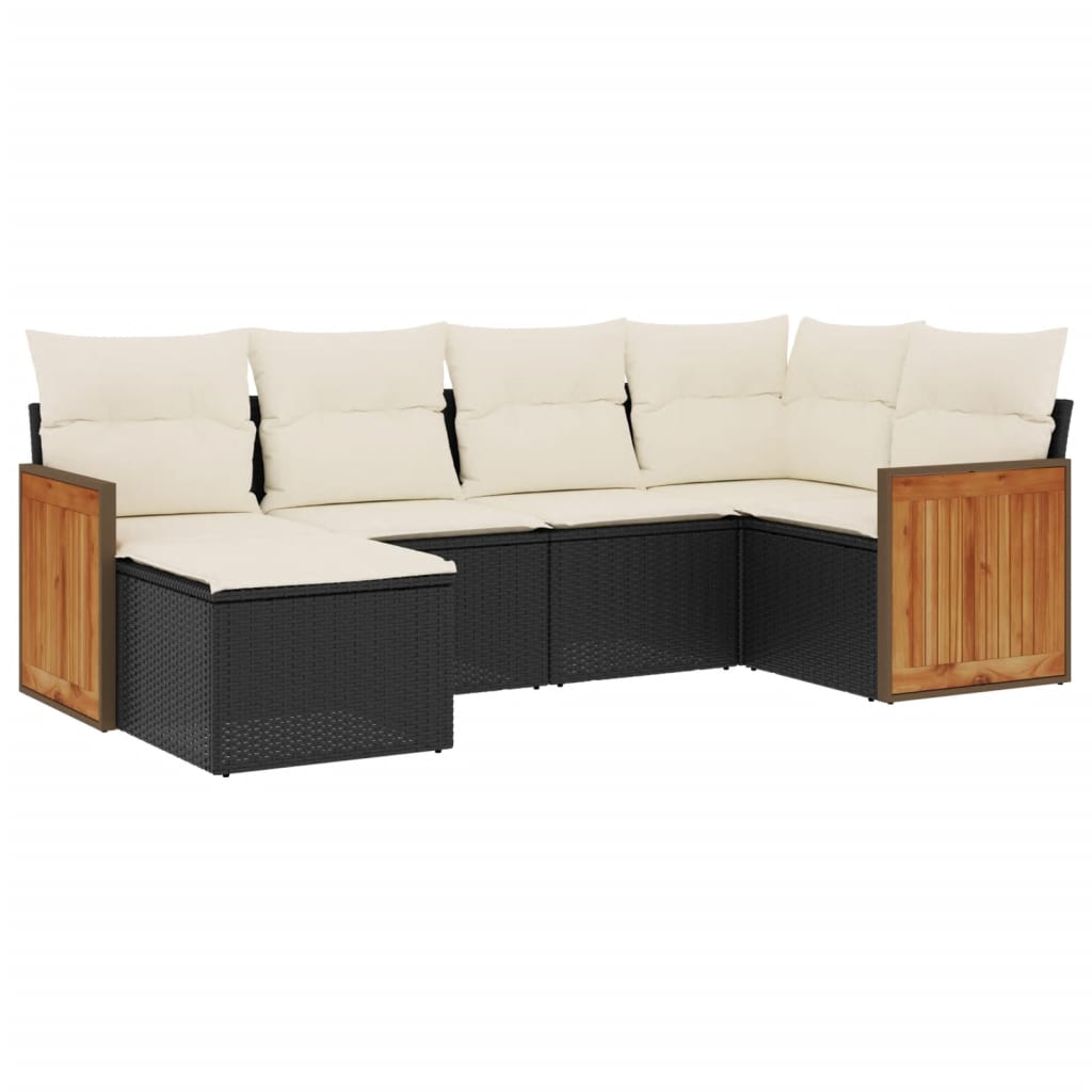 6-dijelni set vrtnih sofa s jastucima crni od poliratana Crna 62 x 62 x 69 cm