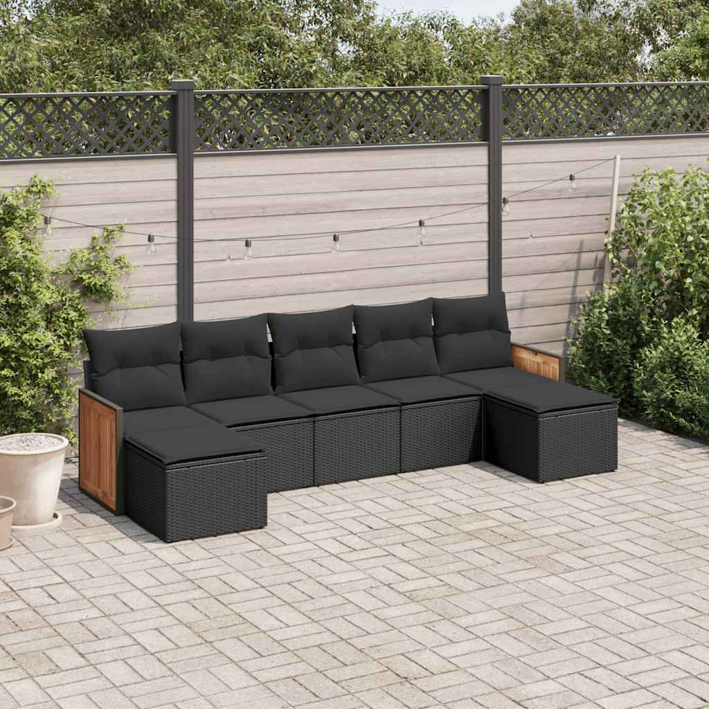 7-dijelni set vrtnih sofa od poliratana s jastucima crni Crna 59 x 62 x 69 cm