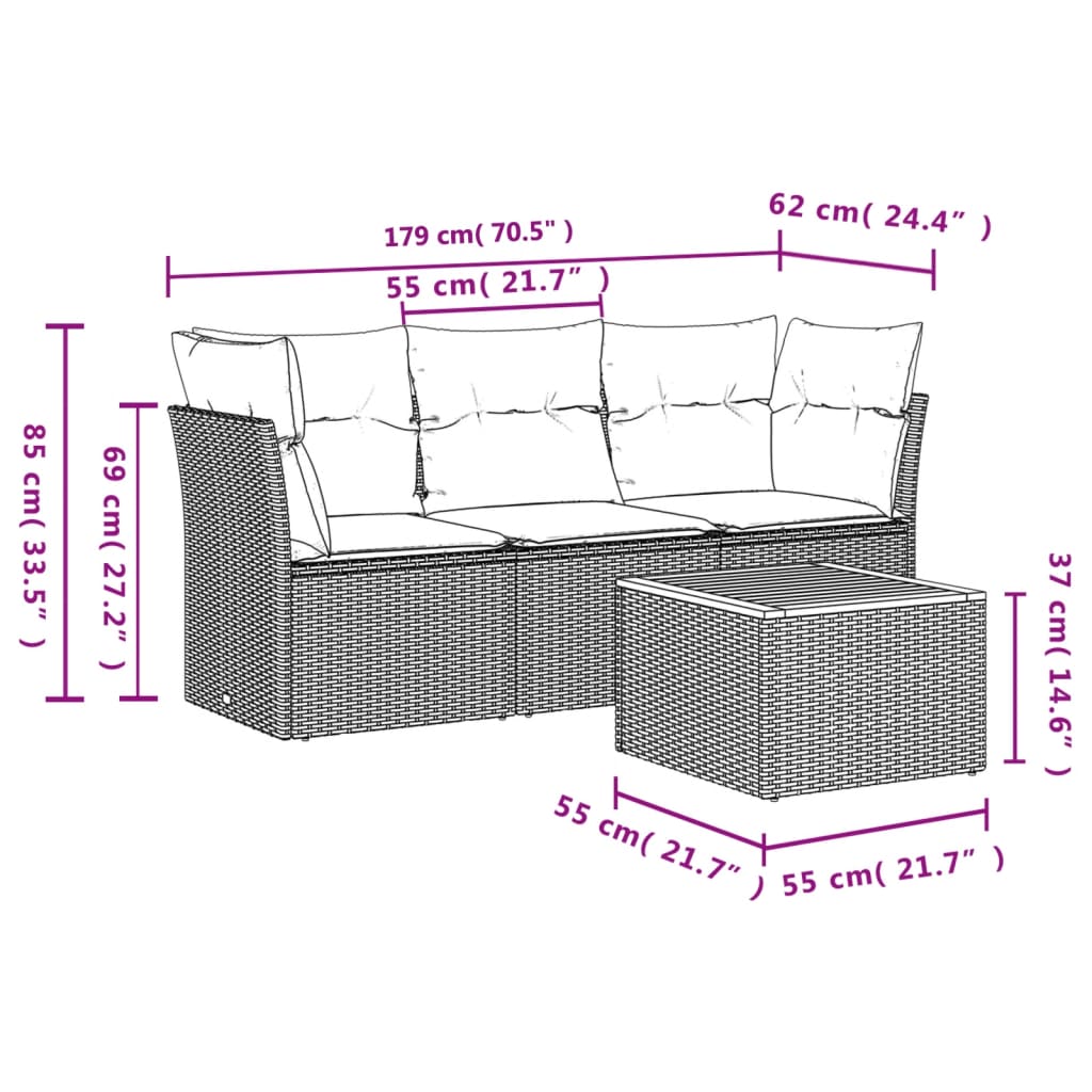 4-dijelni set vrtnih sofa s jastucima bež od poliratana