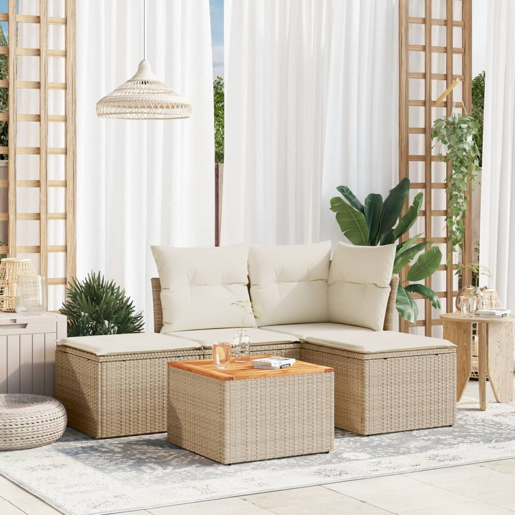 5-dijelni vrtni set sofa s jastucima bež od poliratana 55 x 55 x 37 cm