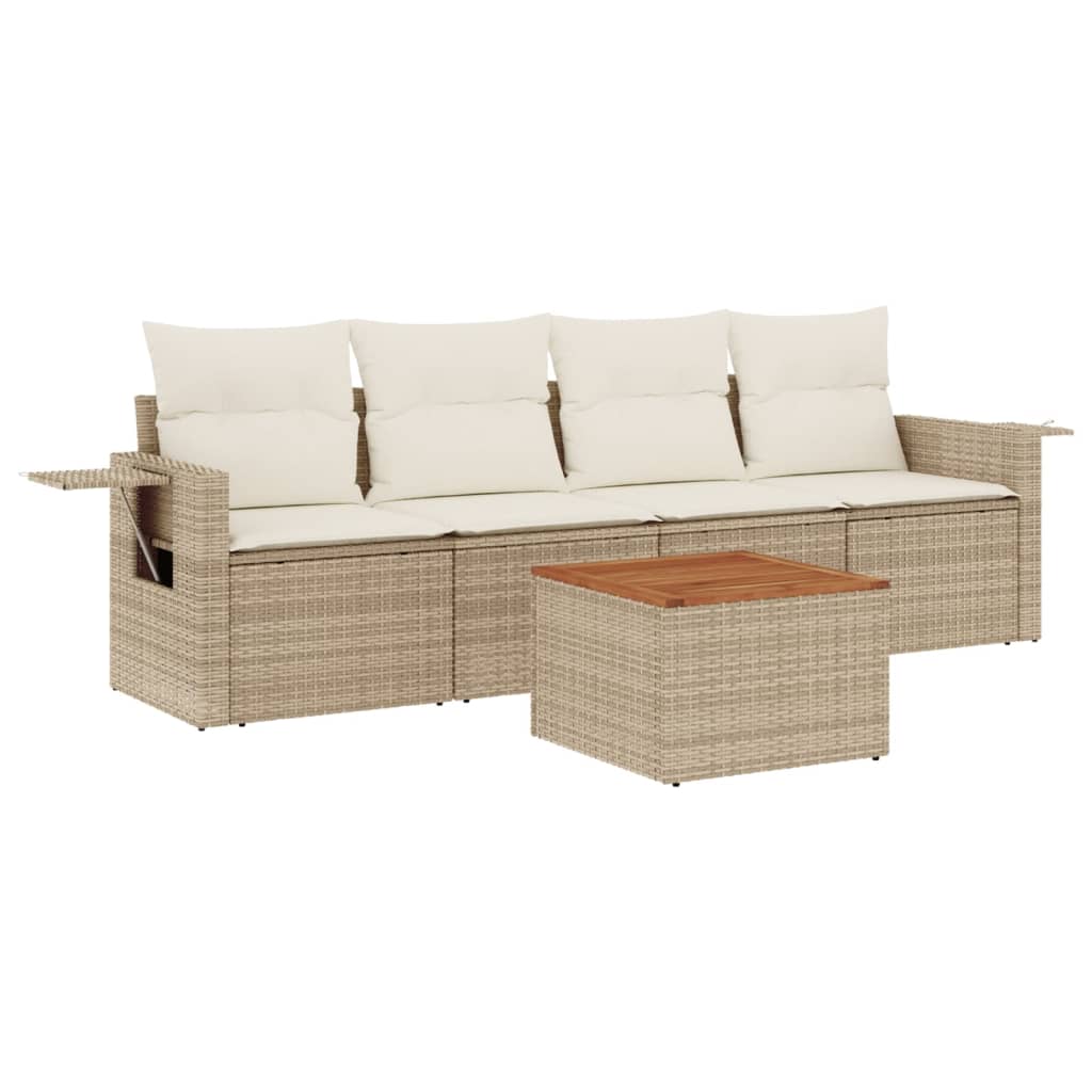 5-dijelni vrtni set sofa s jastucima bež od poliratana 55 x 55 x 37 cm