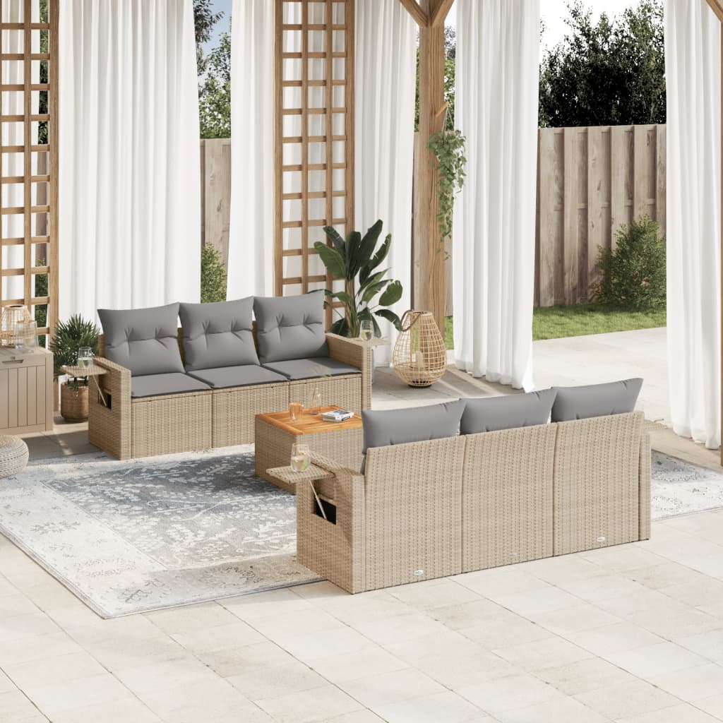 7-dijelni set vrtnih sofa od poliratana s jastucima bež 62 x 62 x 69 cm