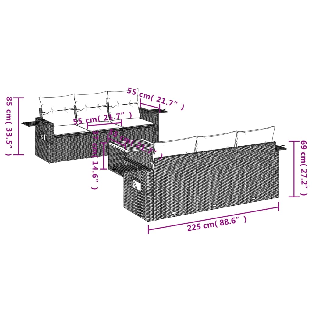 7-dijelni set vrtnih sofa sivi od poliratana Siva 62 x 62 x 69 cm