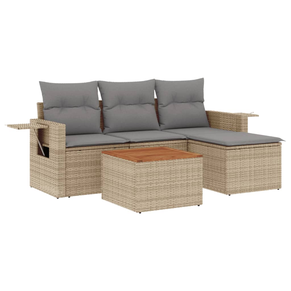 5-dijelni vrtni set sofa s jastucima bež od poliratana 55 x 55 x 37 cm