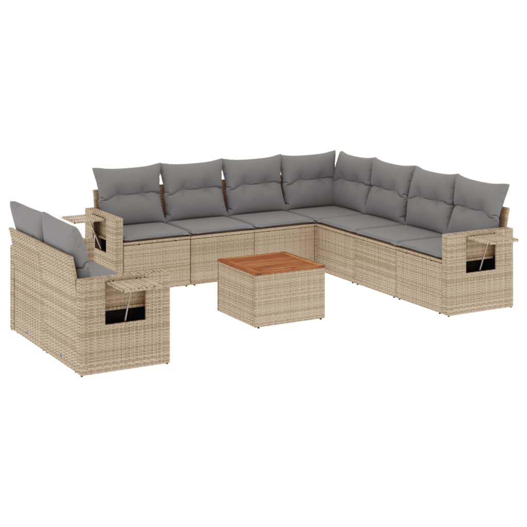 10-dijelni set vrtnih sofa s jastucima bež od poliratana