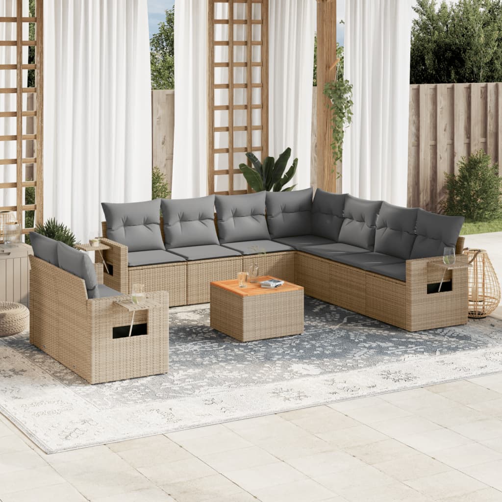 10-dijelni set vrtnih sofa s jastucima bež od poliratana