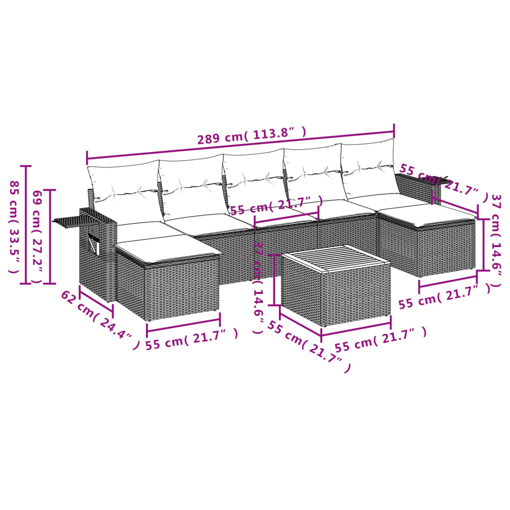 8-dijelni set vrtnih sofa od poliratana s jastucima bež 62 x 62 x 69 cm