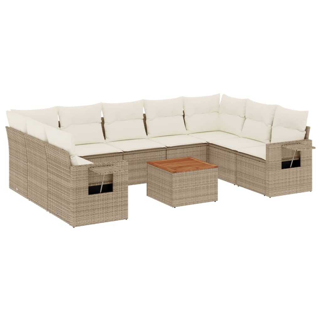 10-dijelni set vrtnih sofa s jastucima bež od poliratana 62 x 62 x 69 cm
