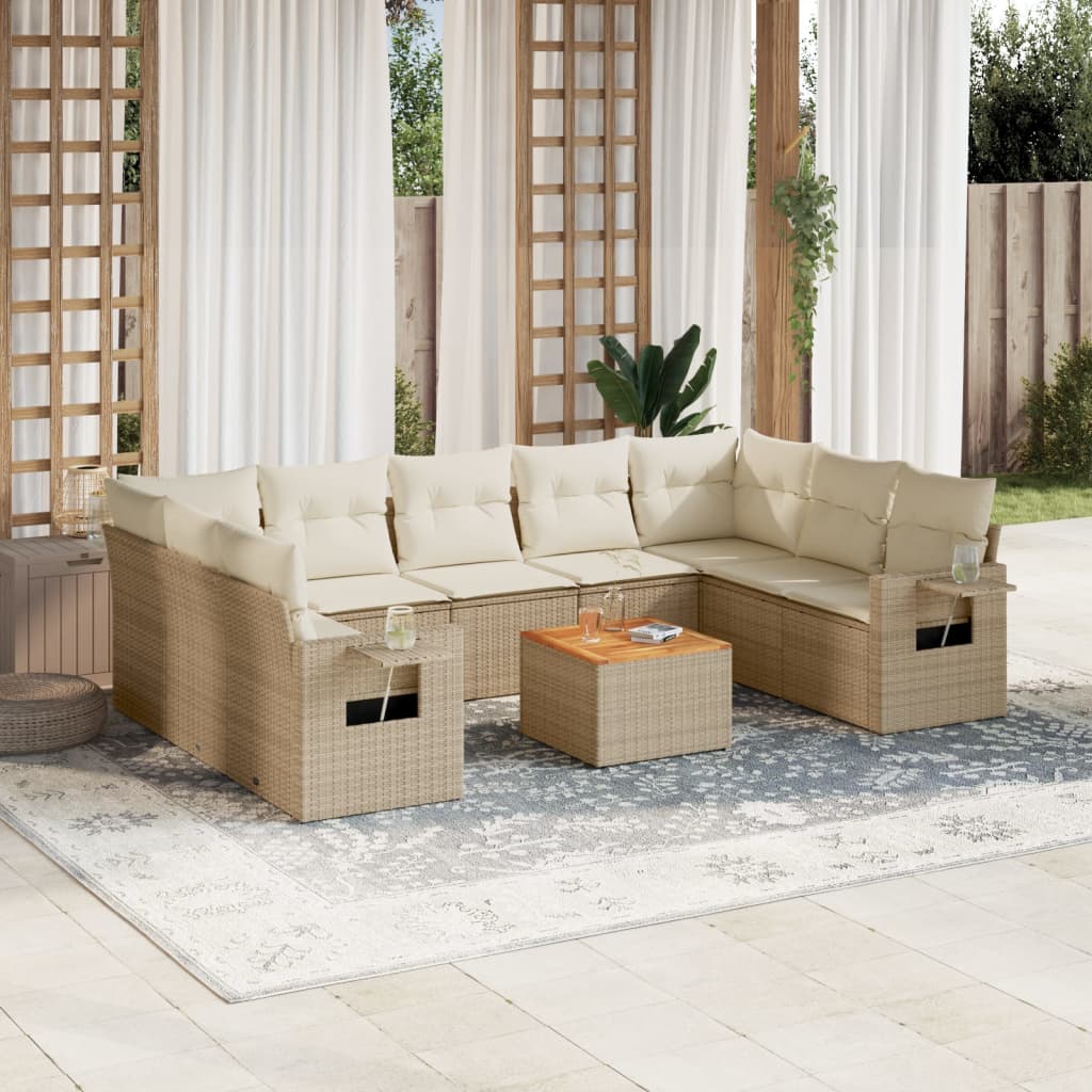 10-dijelni set vrtnih sofa s jastucima bež od poliratana 62 x 62 x 69 cm