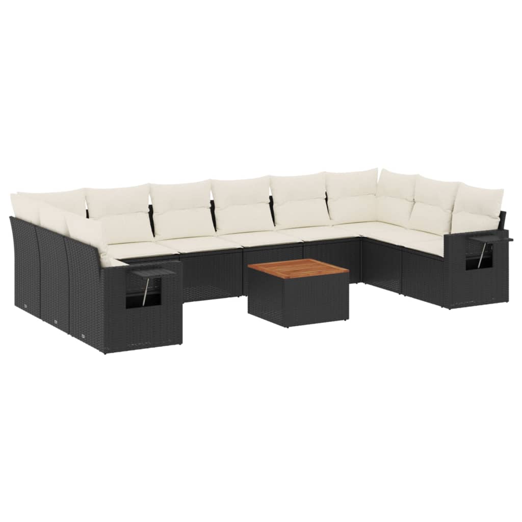 11-dijelni set vrtnih sofa od poliratana s jastucima crni Crna 62 x 62 x 69 cm