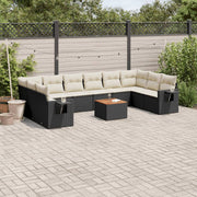 11-dijelni set vrtnih sofa od poliratana s jastucima crni Crna 62 x 62 x 69 cm