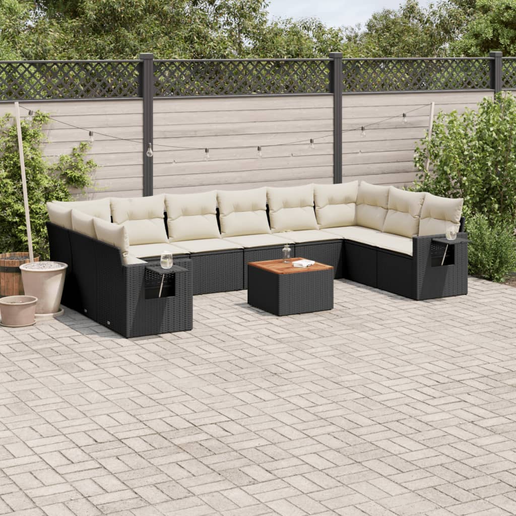 11-dijelni set vrtnih sofa od poliratana s jastucima crni Crna 62 x 62 x 69 cm