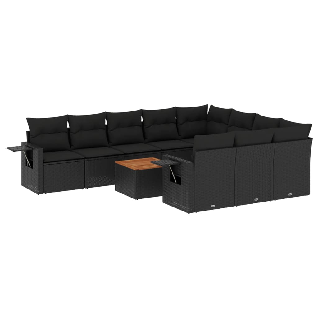 11-dijelni set vrtnih sofa od poliratana s jastucima crni Crna 62 x 62 x 69 cm