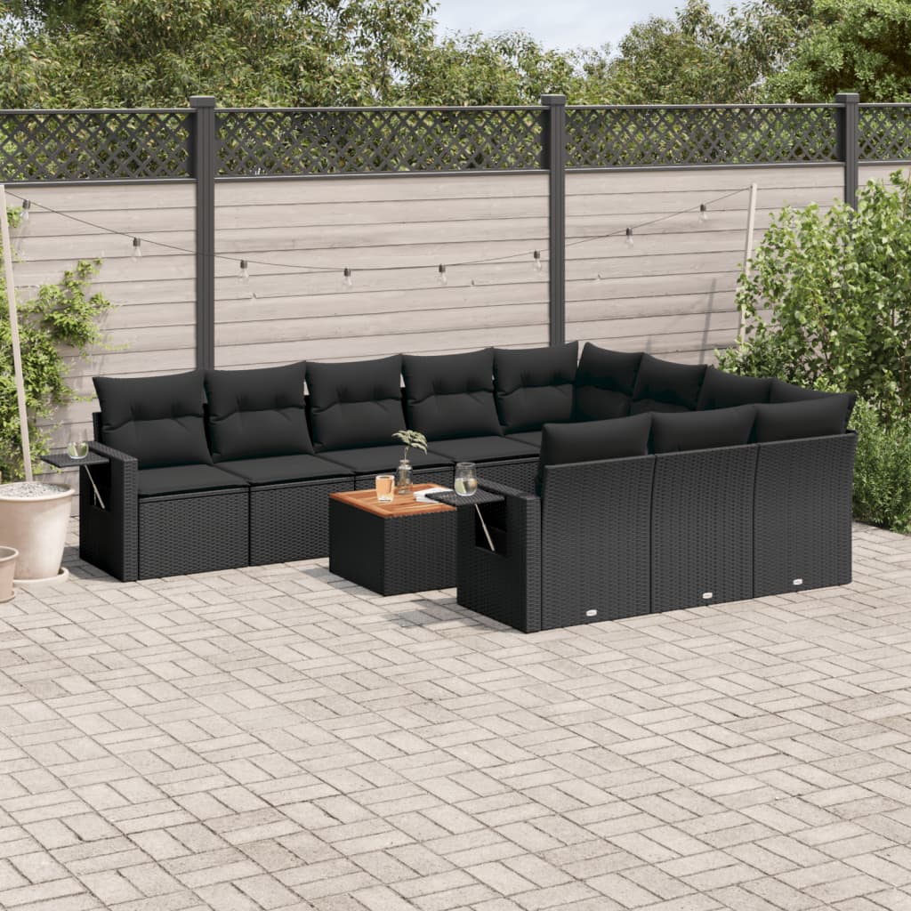 11-dijelni set vrtnih sofa od poliratana s jastucima crni Crna 62 x 62 x 69 cm