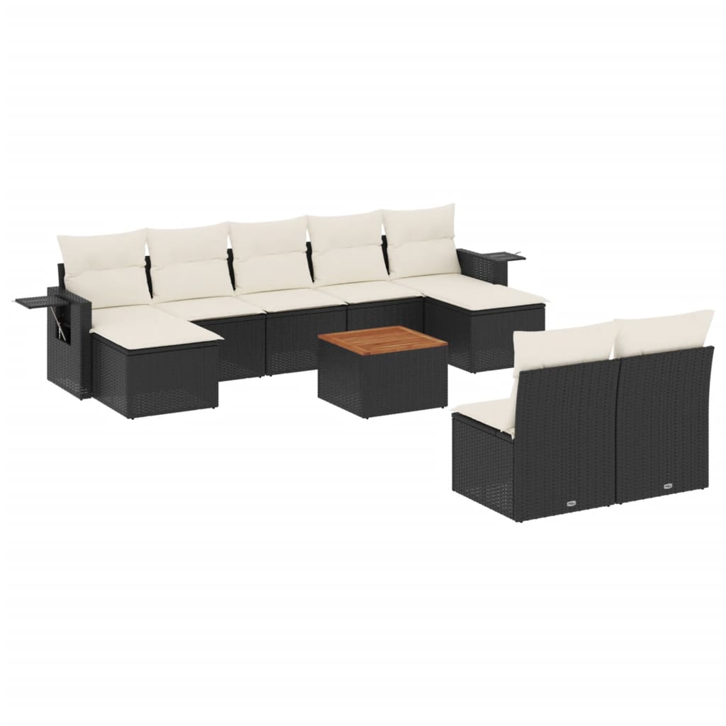 10-dijelni set vrtnih sofa s jastucima crni od poliratana Crna 62 x 62 x 69 cm