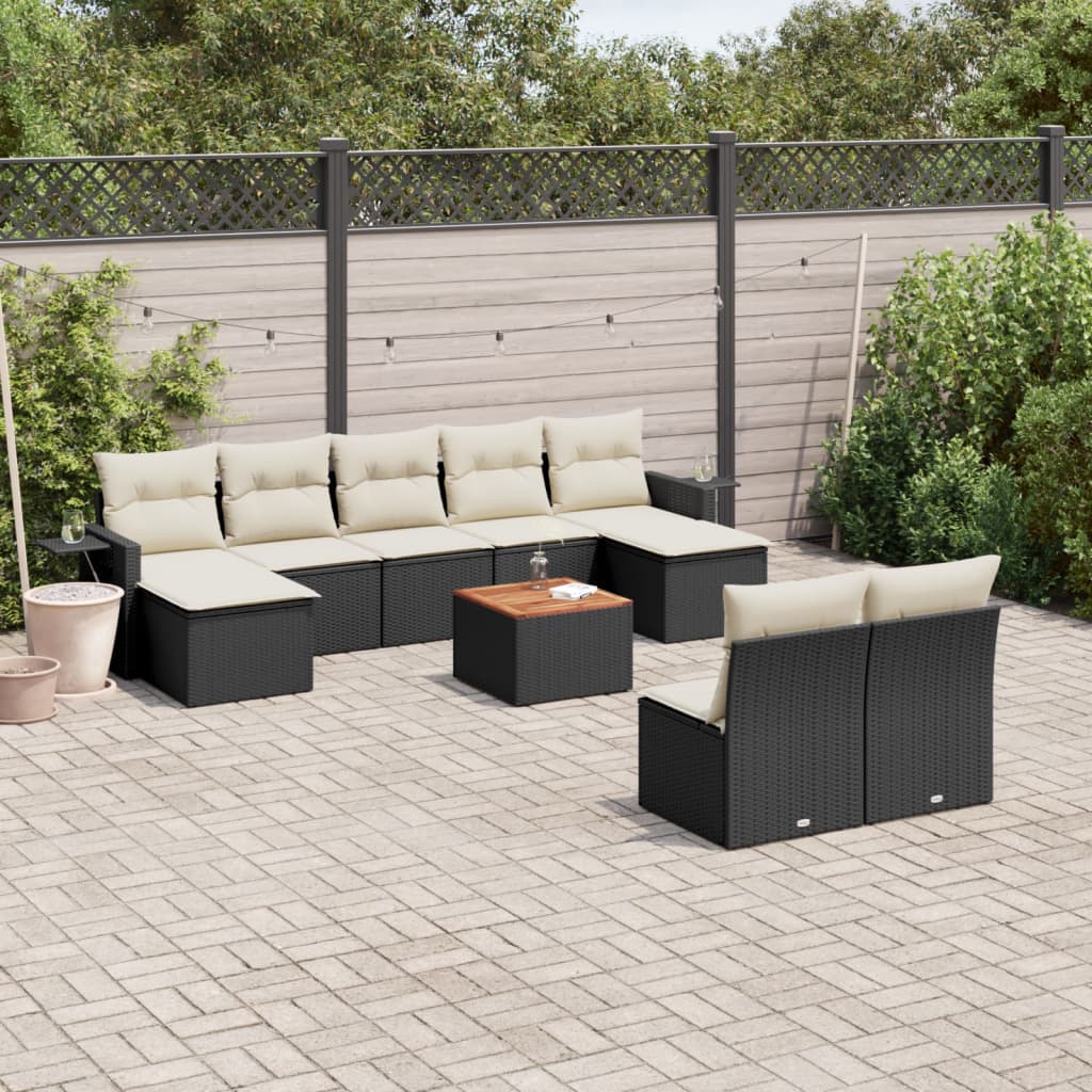 10-dijelni set vrtnih sofa s jastucima crni od poliratana Crna 62 x 62 x 69 cm