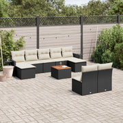 10-dijelni set vrtnih sofa s jastucima crni od poliratana Crna 62 x 62 x 69 cm