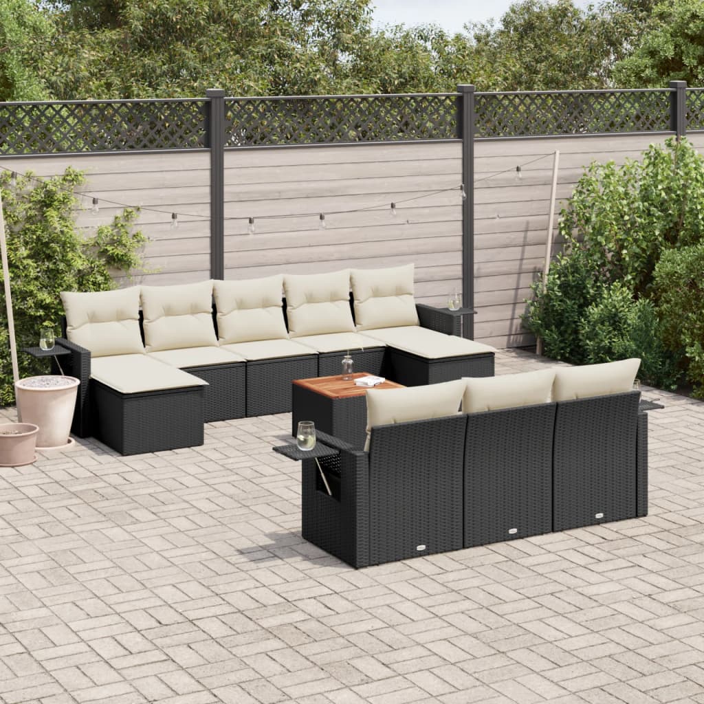 11-dijelni set vrtnih sofa od poliratana s jastucima crni Crna 62 x 62 x 69 cm