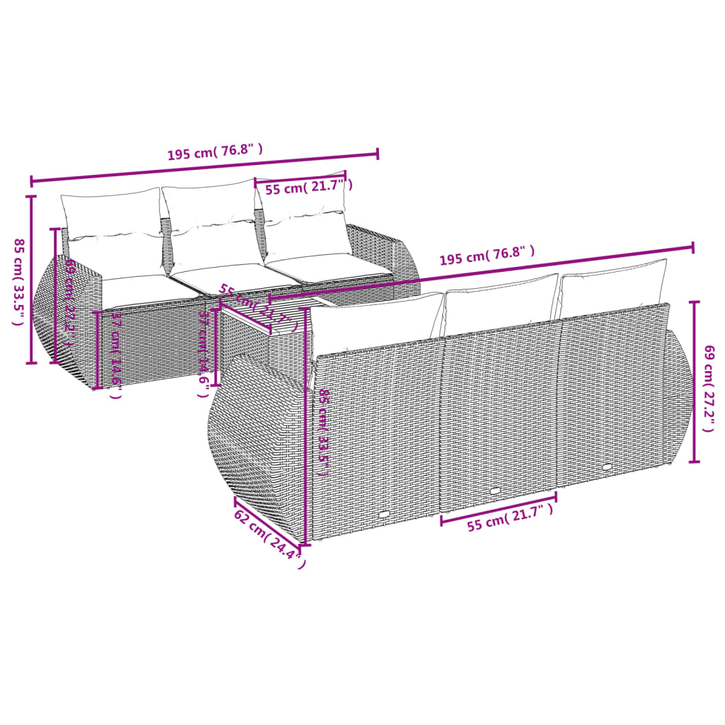 7-dijelni set vrtnih sofa od poliratana s jastucima bež 70 x 62 x 69 cm